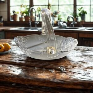 Mikasa Japan Frosted Glass Christmas Basket – Bells & Pinecones Etched Holiday